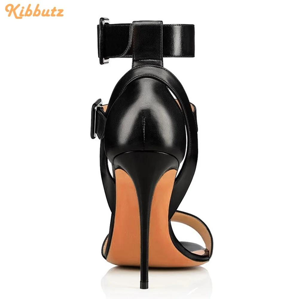 Fashion Black/Nude PU Belt Buckle Sandals Ankle Strap Shine Leather Stiletto High Heels Open Toe Women Fashion Sandals Summer New Shoes