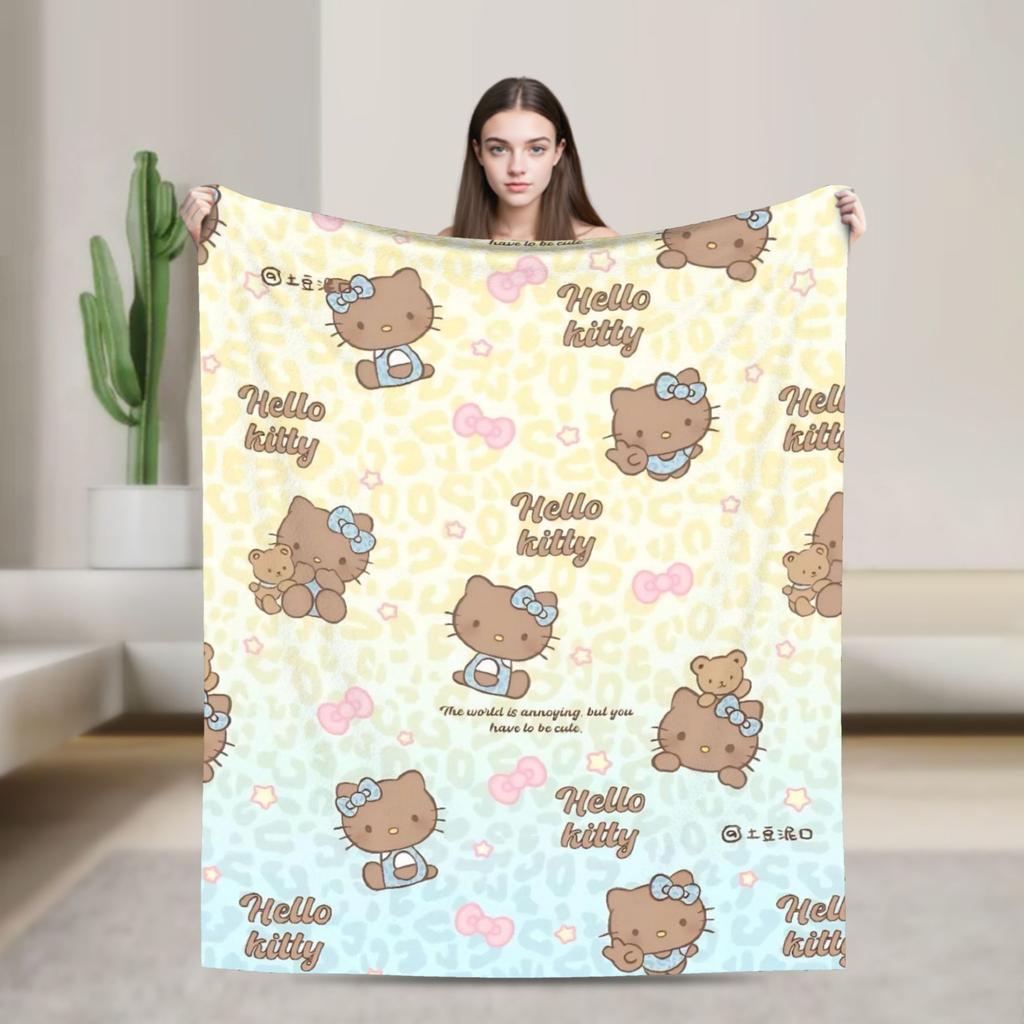 Hello Kitty Pink Plaid Blanket Fleece All Season Multifunction Super Soft Throw Blanket for Home Travel Bedspread