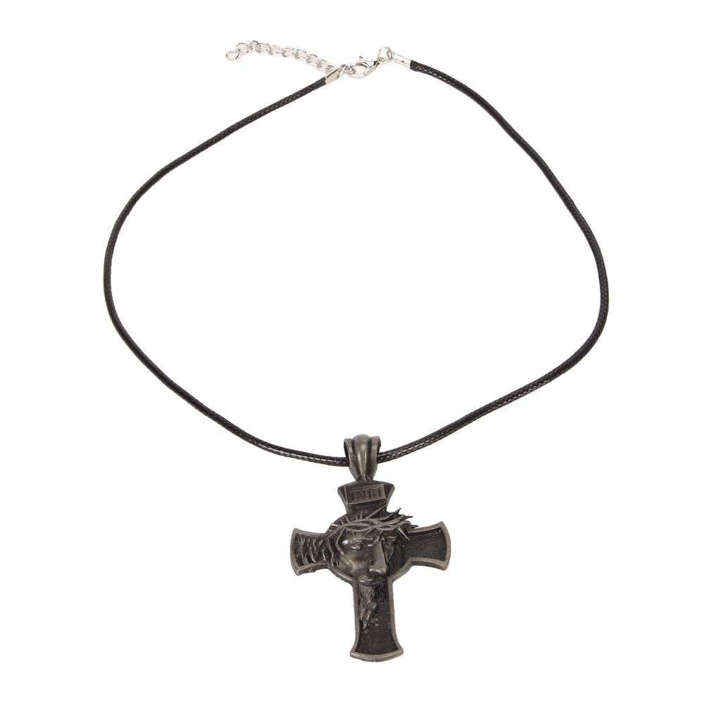 Cross Face Pendant Necklace Vintage Hypoallergenic Stainless Steel Christ Necklace for Men