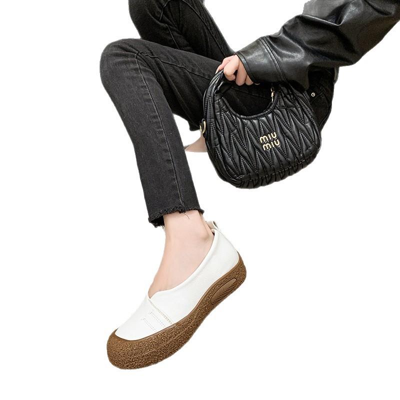 Foreign Trade Shallow Mouth Single Shoes 2025 Autumn Thick-soled One-pedal Large-size Lazy Single Shoes Women's Retro Round Head Single Shoes