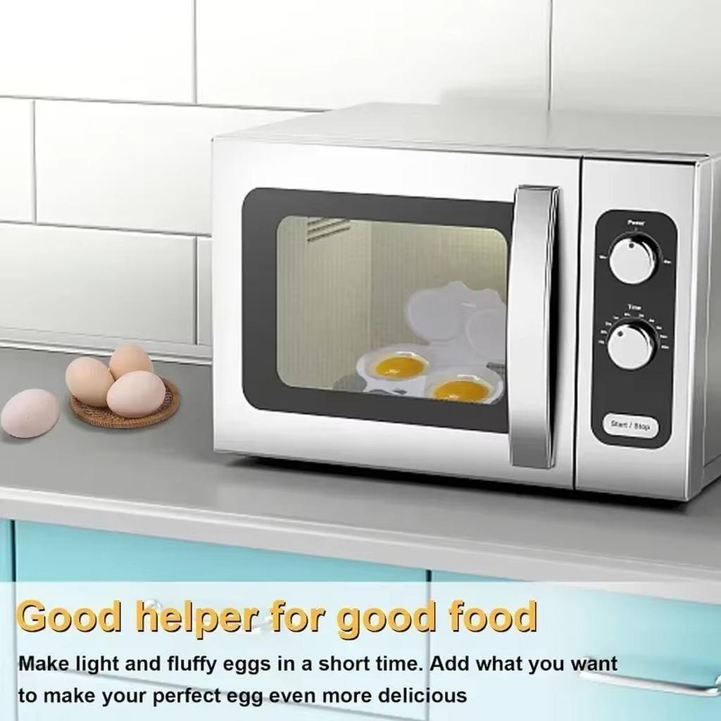 Microwave Egg Steamer Box 2-Cell Plastic Egg Cooker Heat Resistant Easy Clean Creative Kitchen Gadget