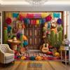 2D Mexican Fiesta Backdrop, Cinco De Mayo Cactus Guitar Photography Background