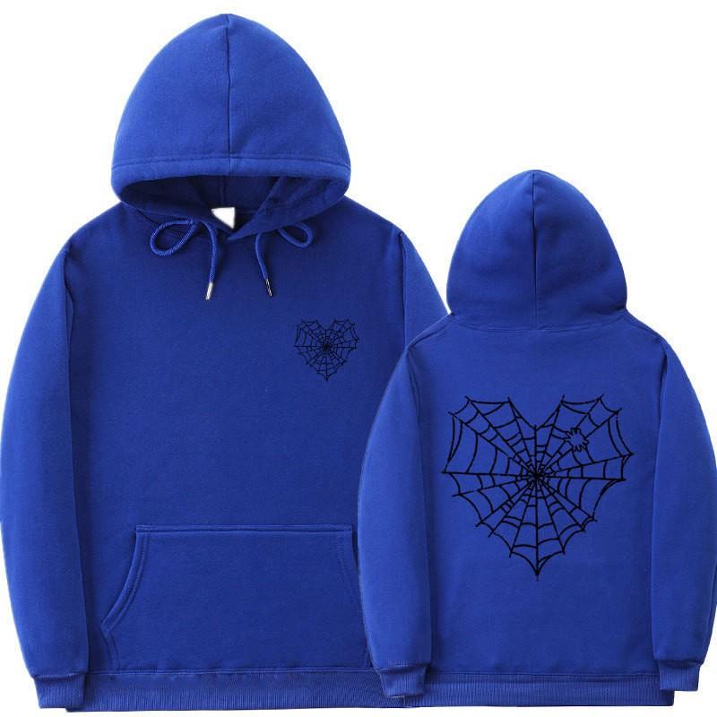 Gothic Spiderweb Print Hooded Sweatshirt Unisex Oversized Pullover With Ribbed Hem Fall