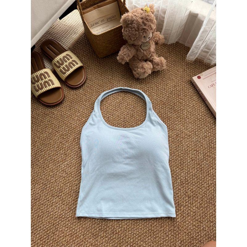 Kumikumi Gyaru Style Solid Halter Top Sling Women clothes Summer With Chest Pad Sexy Inner wear Base Top