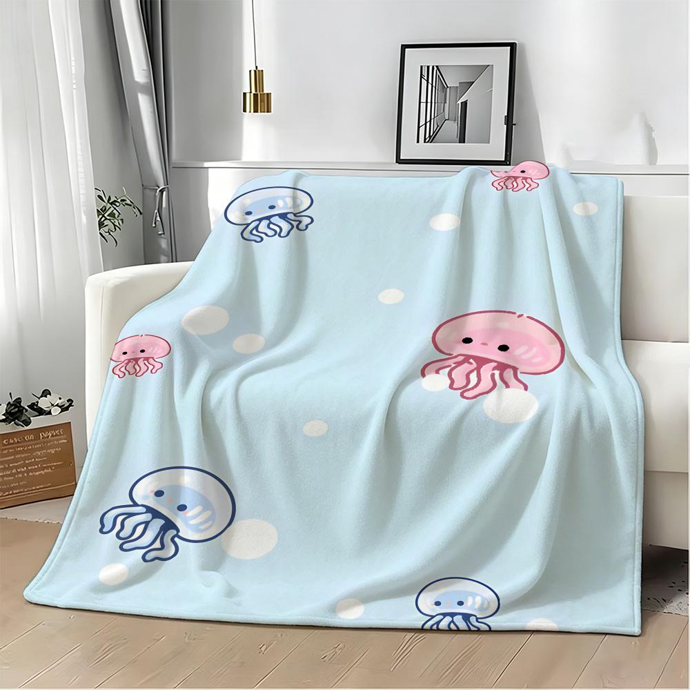 Pastel Underwater Cute Jellyfish Throw Lightweight 240G Flannel Blanket Soft Skin-Friendly For Summer Cooling