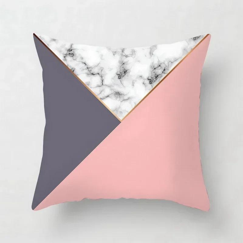 Pink Geometric Abstract Decorative Pillows Case Marble Pattern Flower Designer White and Black Grey Cheap Cushion Cover 45*45 Cm