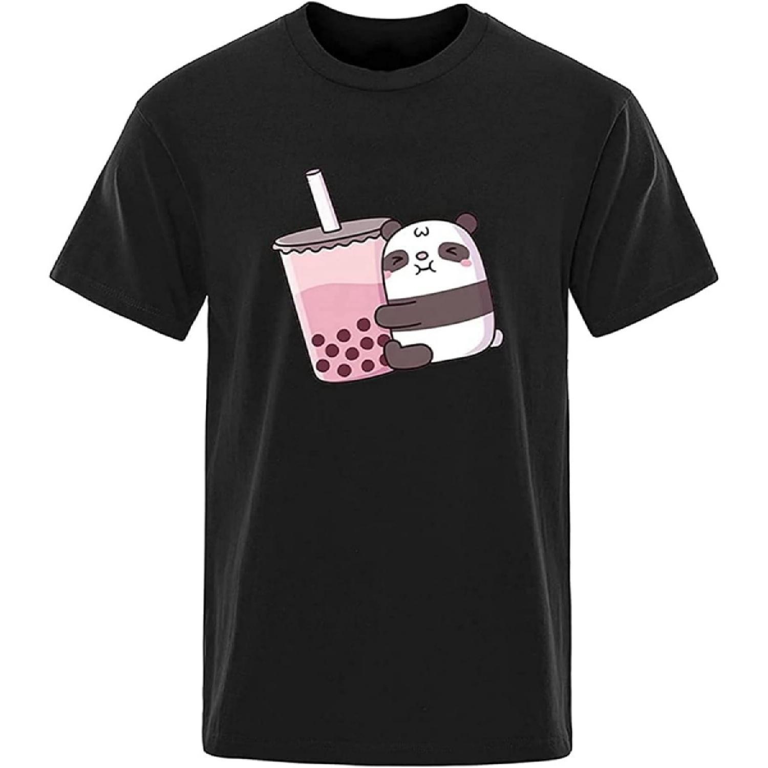 ANOTHER FANCY Bubble Tea Panda Men Black Cotton T-Shirt Print Shirt Shirts XXXXXL чёрный