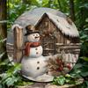 Vintage Snowman Metal Wall Art Round Iron Sign Winter Cabin Decor for Home Kitchen Cafe Bar Christmas Holiday