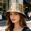 Three-dimensional Bucket Hat Hat, Three-Dimensional Wide Brim Fisherman Waterproof Imitation Leather Cool Metallic Deep Barrel Shine Sun Stage