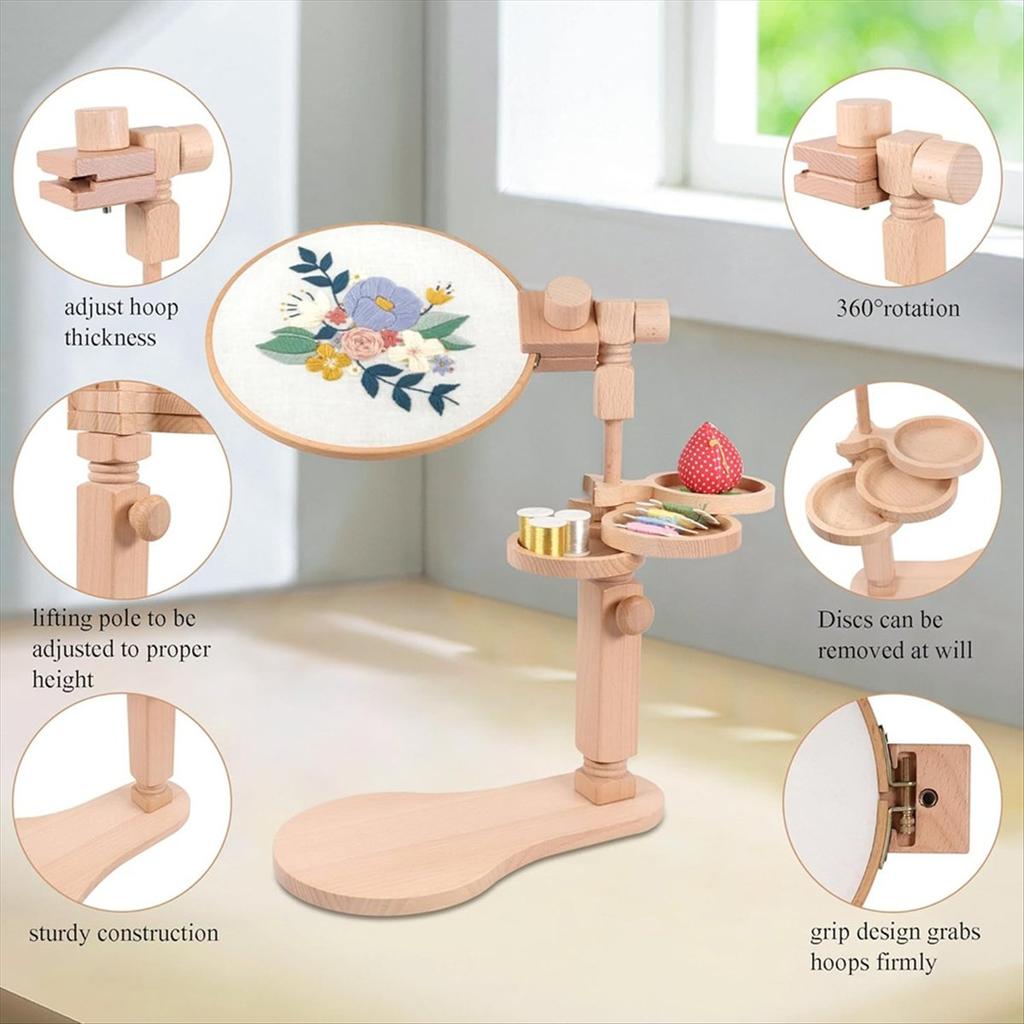 BHBL Embroidery Hoop Stand, Embroidery Stand with Disc, Easy to Use Beech Wood Embroidery Hoop Stand for Art Craft Projects