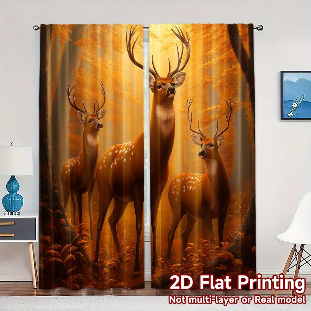 

2pcs,Curtains Autumn Deer Forest Warmth (3) Pattern Chic Curtains Prints Light Filtering Curtains Thermal Insulation, and Room 52.50×116.00 CM 2pcs