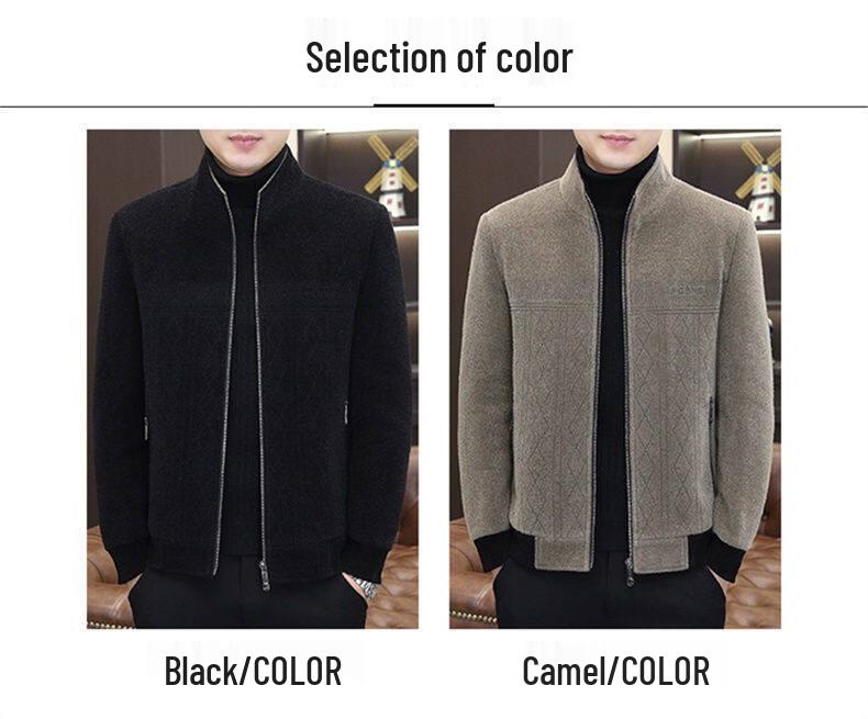 2025 Men's Gold Sable Velvet Thickened Chenille Lapel Jacket for Middle-Aged & Young Casual Wear