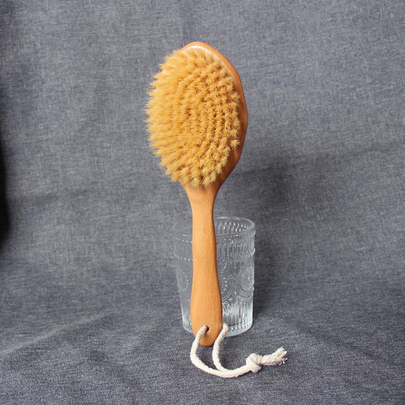 Large Beech Wood Bath Brush with Hog Bristles for Body and Dry Brushing