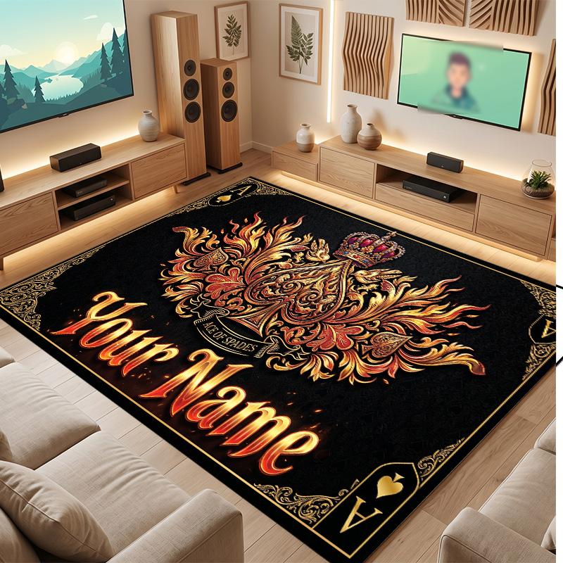 Cards Casino Theme Soft Crystal Velvet Rug Custom Name & Text Print Non Slip Floor Rug for Bedroom Living Room