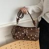 Sac à main rétro grande capacité à pois Boucle métallique Sacs bandoulière en cuir Sacs d'aisselle mode Avec pendentif