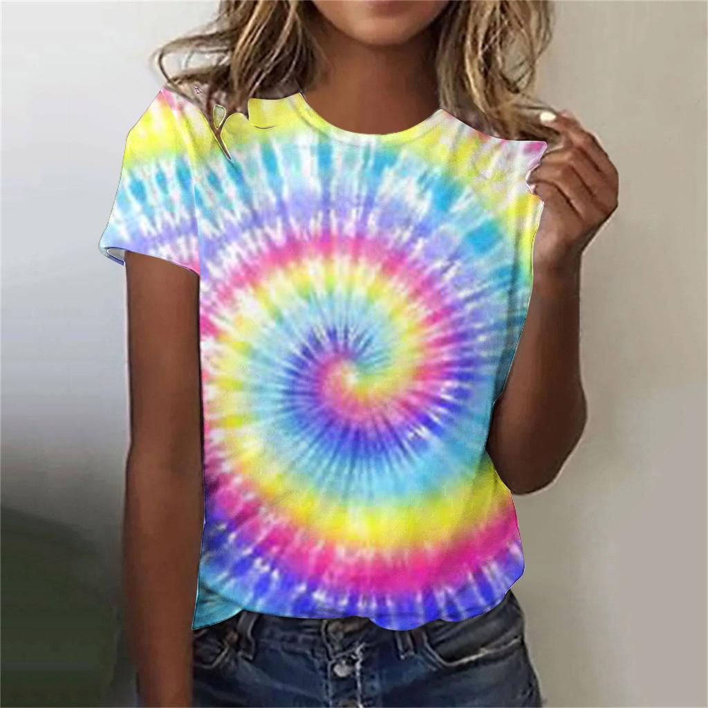 Summer Round Neck 3D Print Top Fashionable Casual Colorful Short Sleeved Women's T-shirts