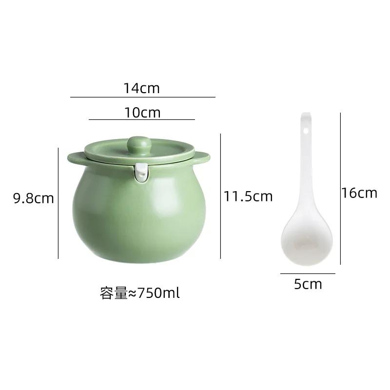 Double-eared Lard Jar Cream Wind Filter Spoon with Lid Household Ceramic High Temperature Resistant New Chinese Style