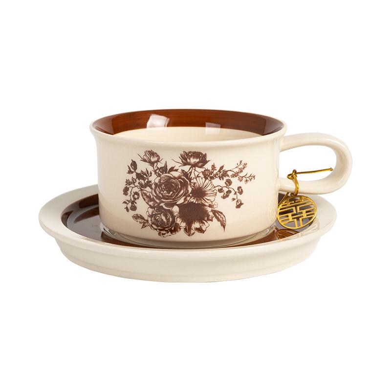 Retro Ceramic Coffee Cup & Saucer Set - Elegant Light Luxury for Afternoon Tea or Gift
