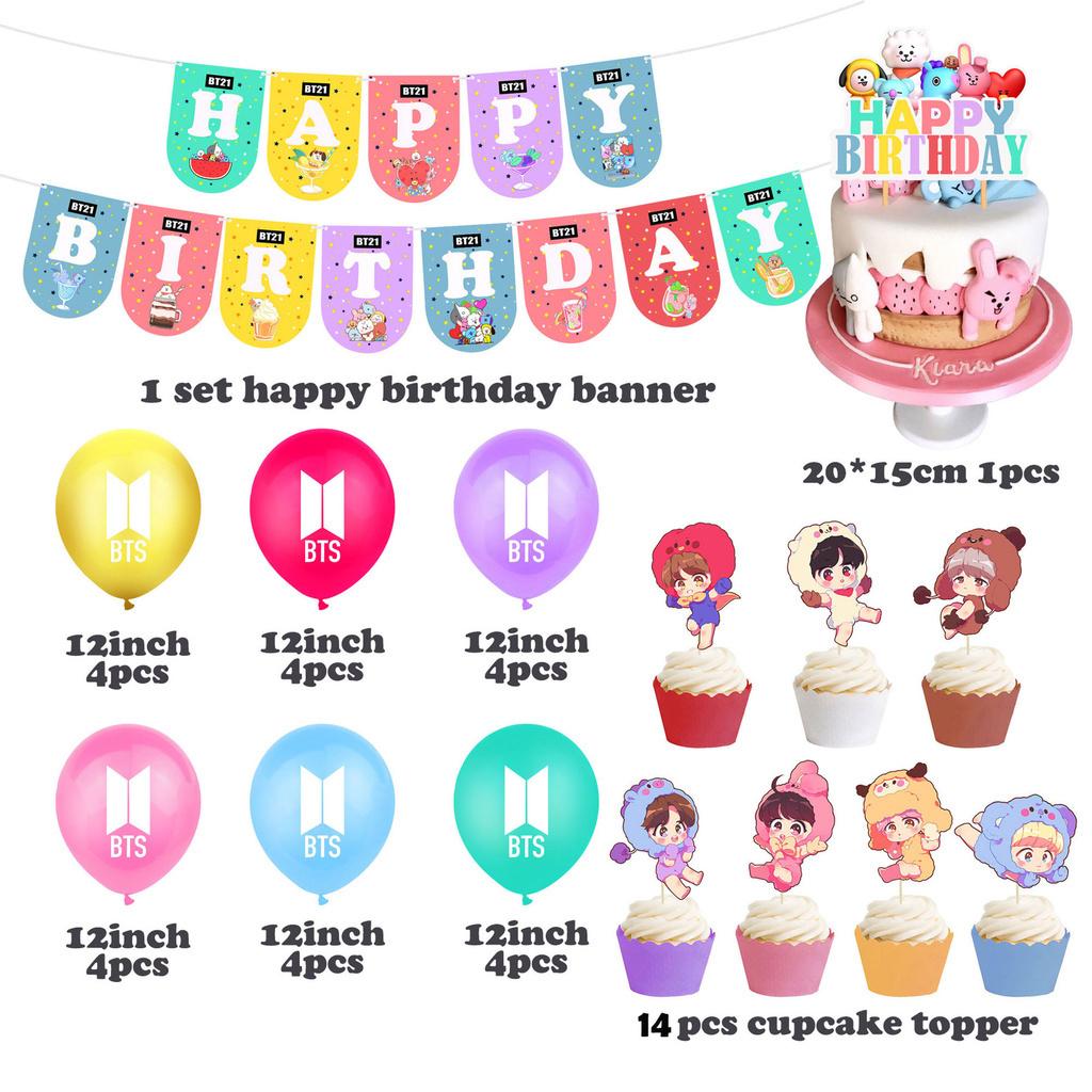 Birthday Theme Bts Party Supplies Decor Birthday Banner Cake Topper Bangtan Boys