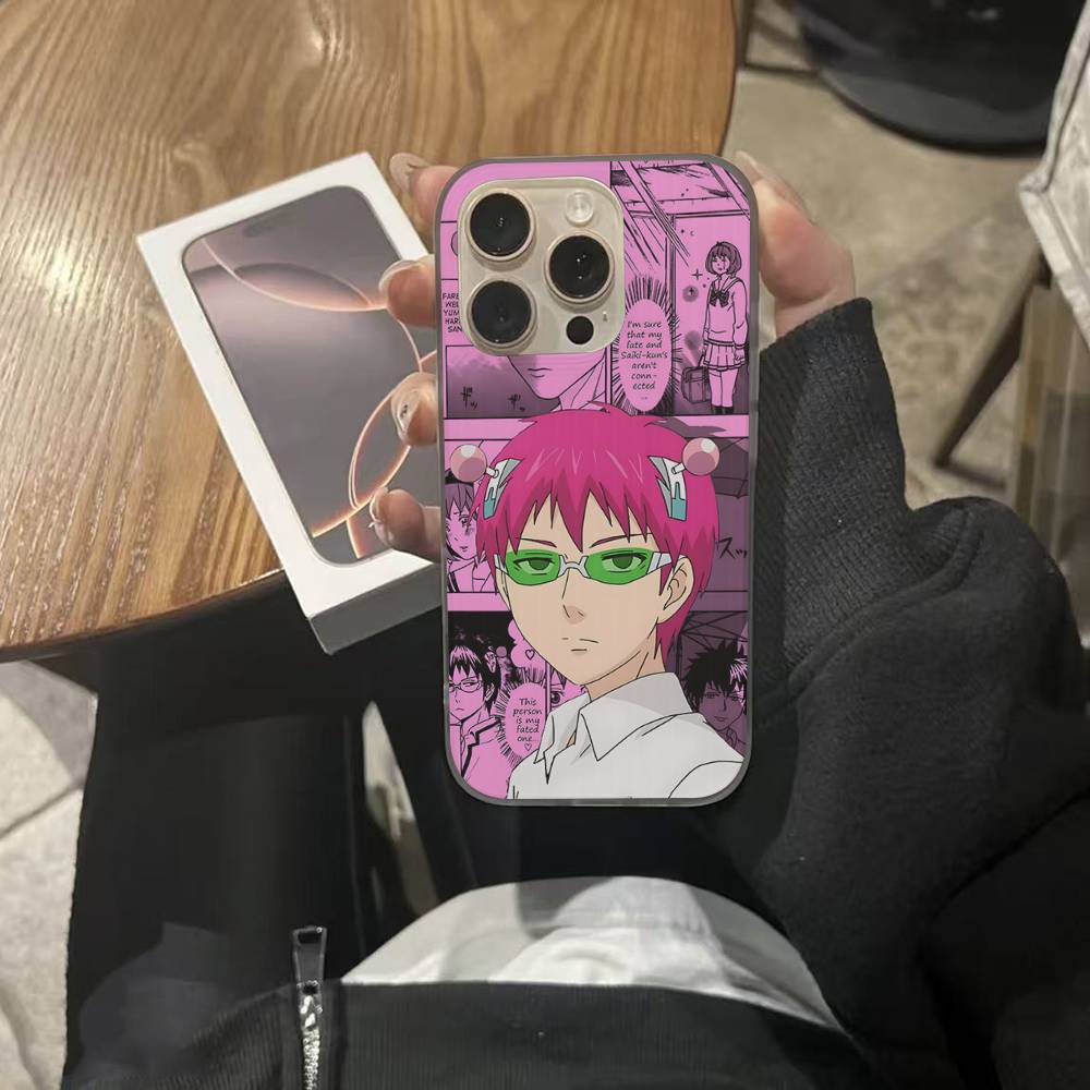 Cute Kitty Boy Saiki Kusuo Corrugated Stripe Phone Case For IPhone 17 16 15 14 13 12 11 Pro Max Plus Pro Shockproof Cover