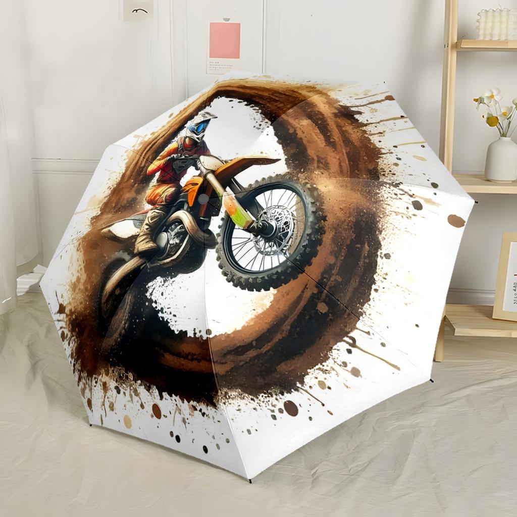 Buntglas Motorrad Kunst Automatischer Regenschirm Kompakt 8 Speichen Leichte Stabile Konstruktion Ganzjahres-Regenschirm für Reisen Modisches Accessoire