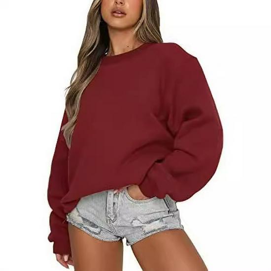 2024 European & American Women's Casual Solid Color Round Neck Loose Hoodie