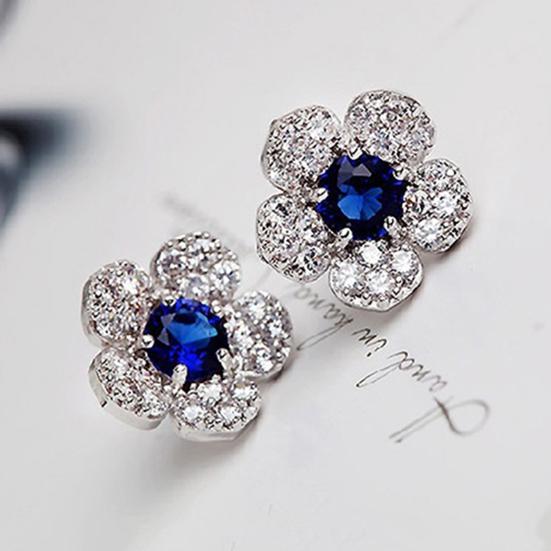 Earrings Flower Shape Design Charming Alloy Rhinestones Inlaid Ear Studs for Women