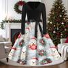 Women's Casual Vintage V-Neck Long Sleeve Dress with Christmas Print