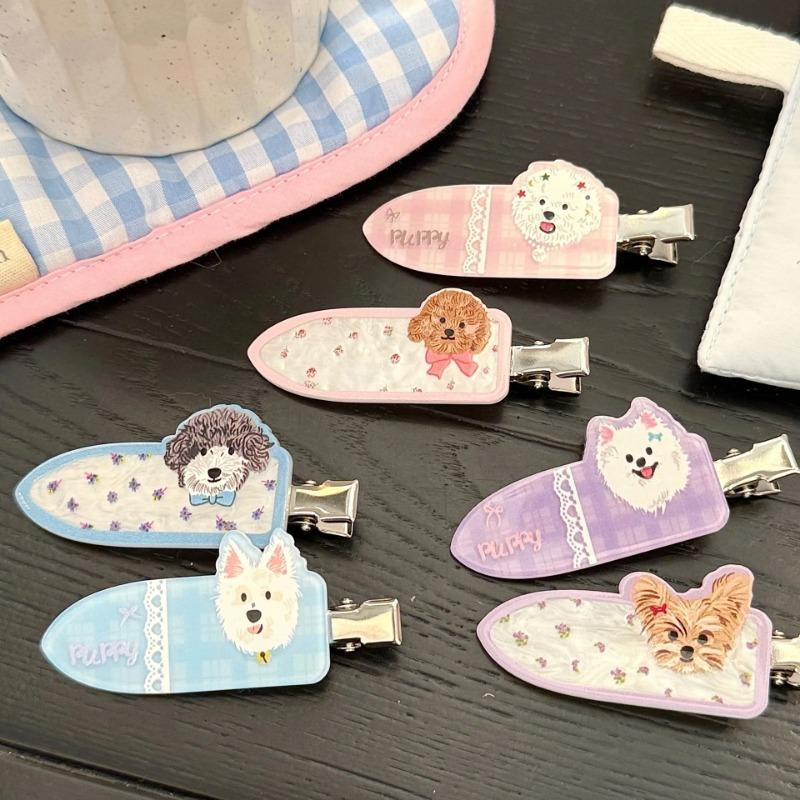 2 Pcs/set Cute Puppy Hair Side Clips Sweet Adorable Seameless Bangs Clip Trendy Duckbill Clips Hair Accessories