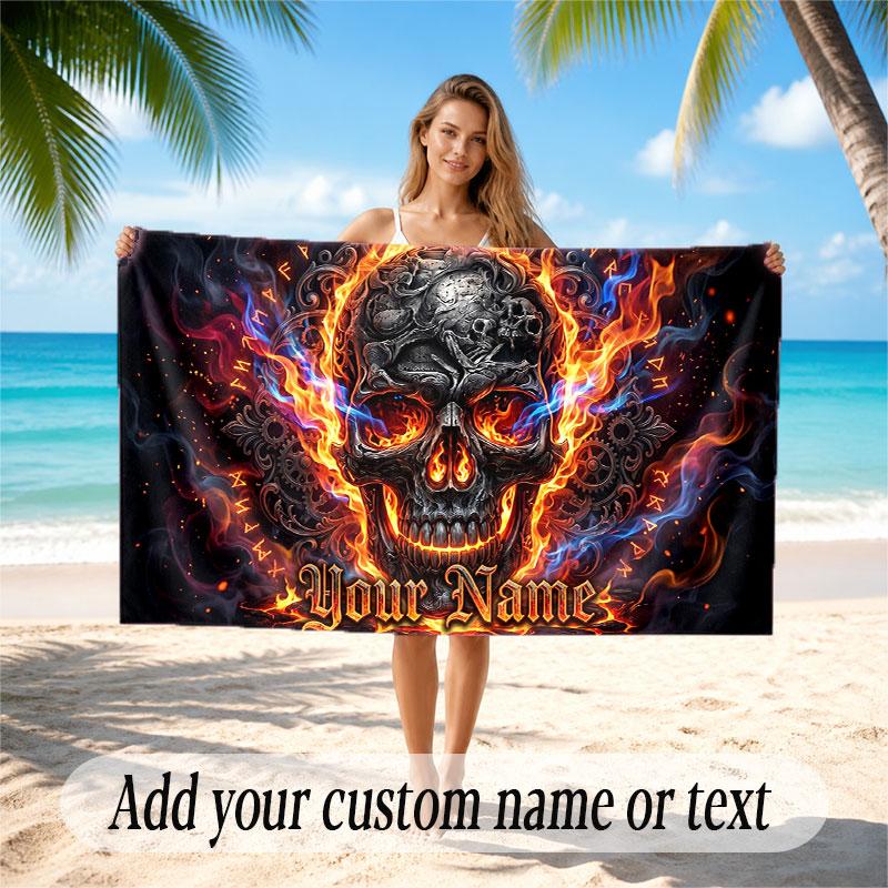 Skull Gothic Theme Beach Towel Personalized Custom Name & Text Soft Quick Dry Beach Towel for Swimming Travel