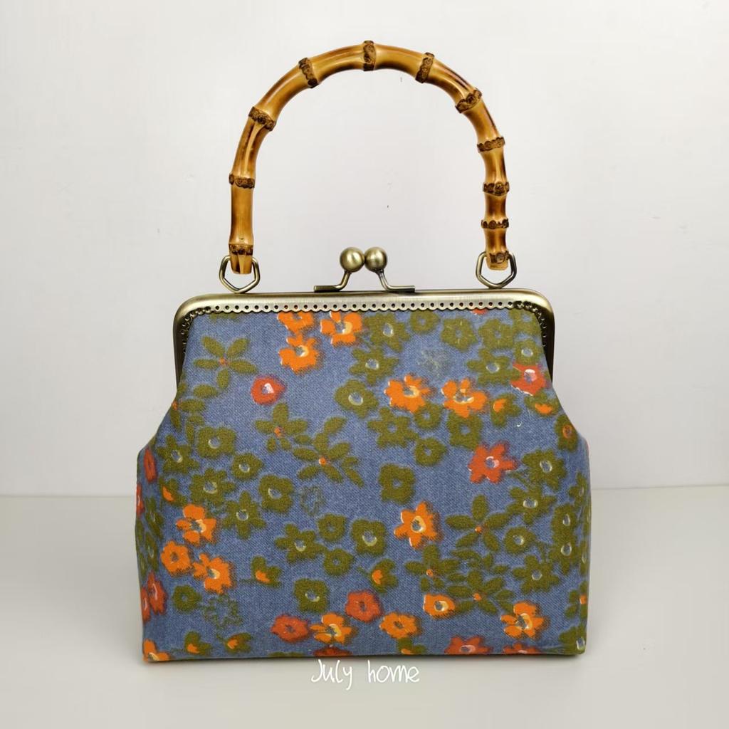 Handmade gold bag bamboo handle brocade cheongsam mouth gold bag handbag