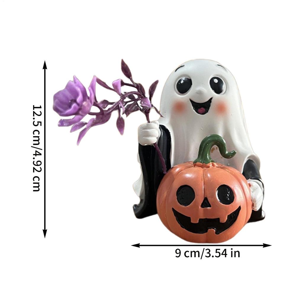 Halloween Ghost Pumpkin Resin Ornament Halloween Ghost Shaped Desktop Decoration For Living Room Bedroom Holiday