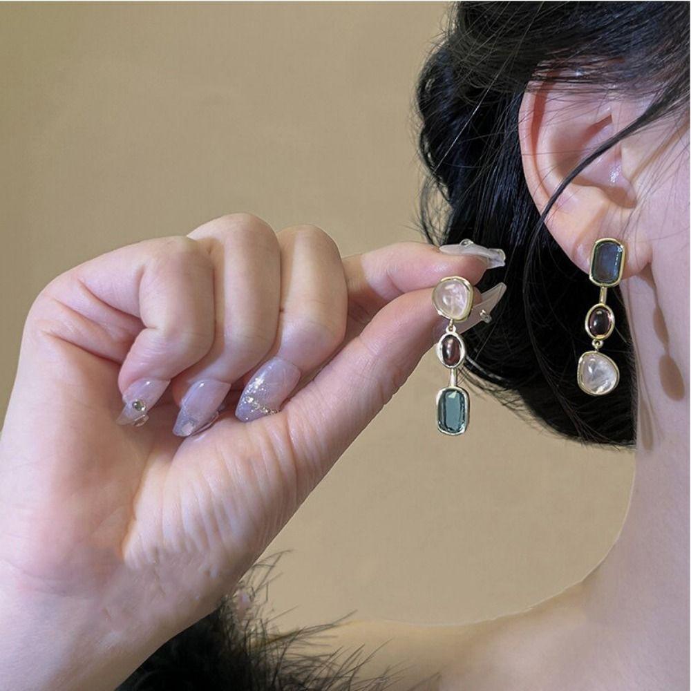 Korean Style Crystal Pendant Earring Colorful Crystal Antique Drop Earrings
