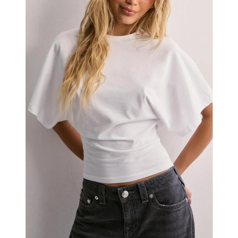 Women's Fashion Casual Summer Spring Solid Color Print Short Sleeve O-Neck Blouses  Shirts