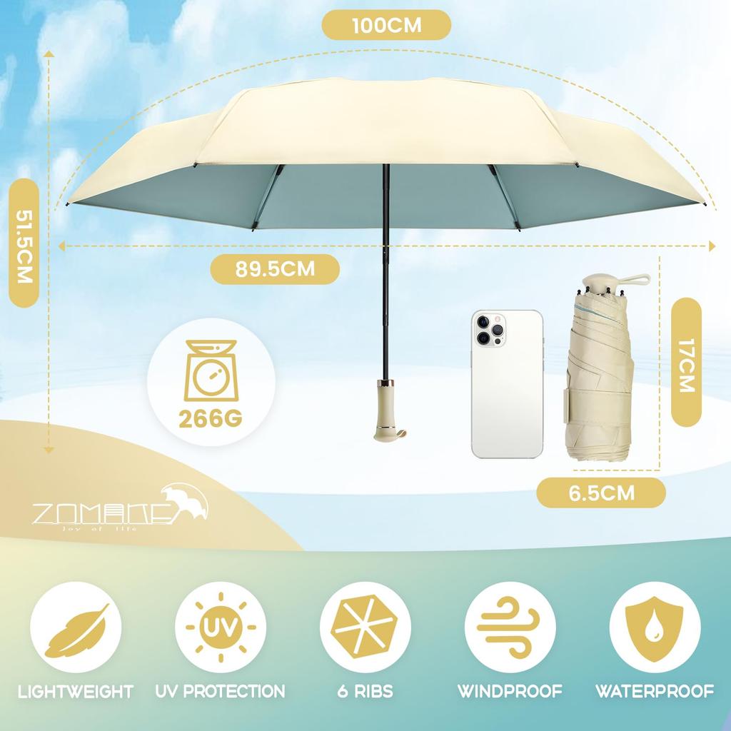 ZOMAKE Folding Ultra Extendable Handle UV Light Heat UV For Rain or Storage Case Included Parasol, Lightweight, Compact, Design, UPF50+ Protection,