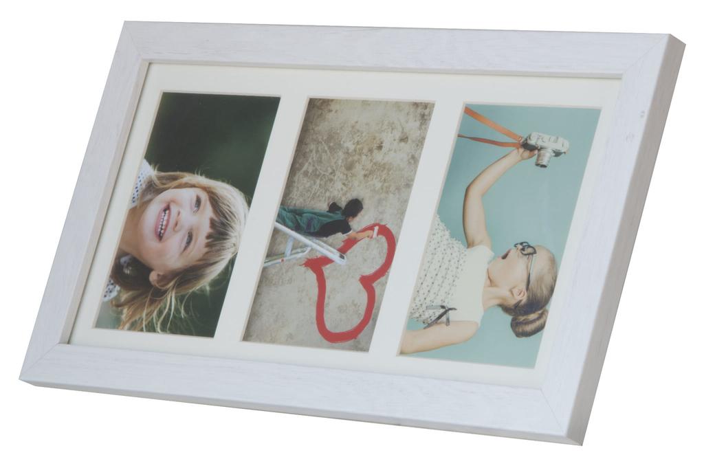 Frame For 3 Photos 10X15 Gallery 18X35Cm Retro White Mdf/Plexiglass