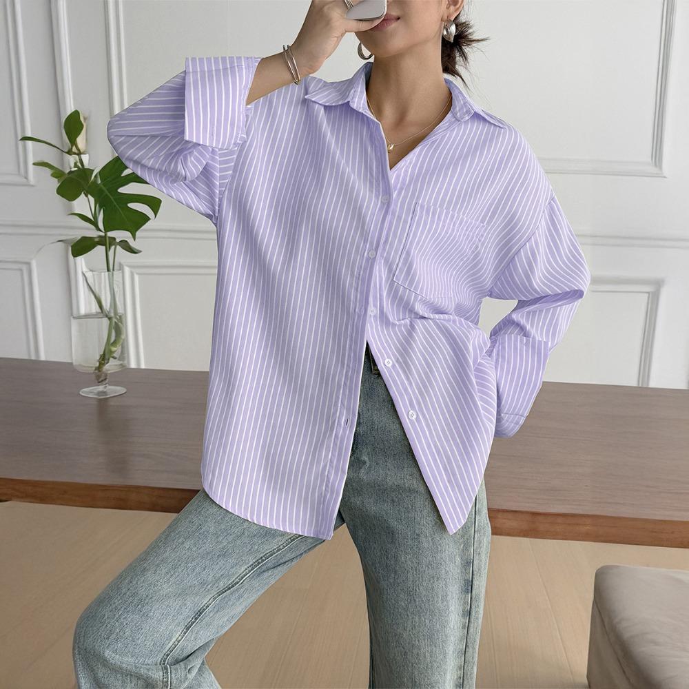 Casual Striped Long-sleeved Shirt for Women 2025 Autumn and Winter