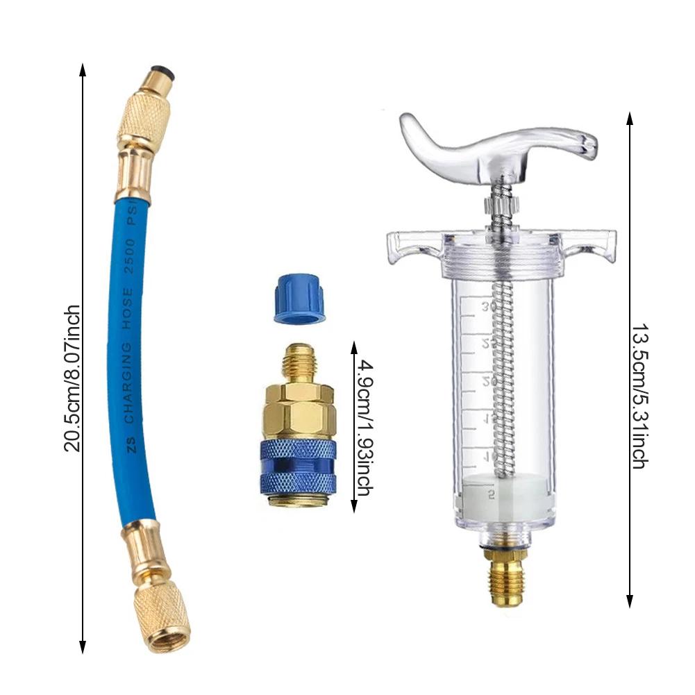 Car 30Ml 1Oz A/C Oil/Dye Injector with Low Side Quick Coupler Adapter 1/4 Air Conditioning Automotive Oiler Injection Syringe