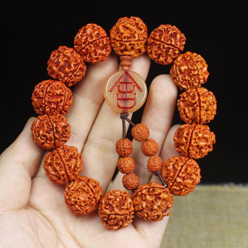 Five-Lobed Rudraksha Bodhi Bracelet with Ox Bone & Beeswax, Buddhist Prayer Beads Mala for Men Women