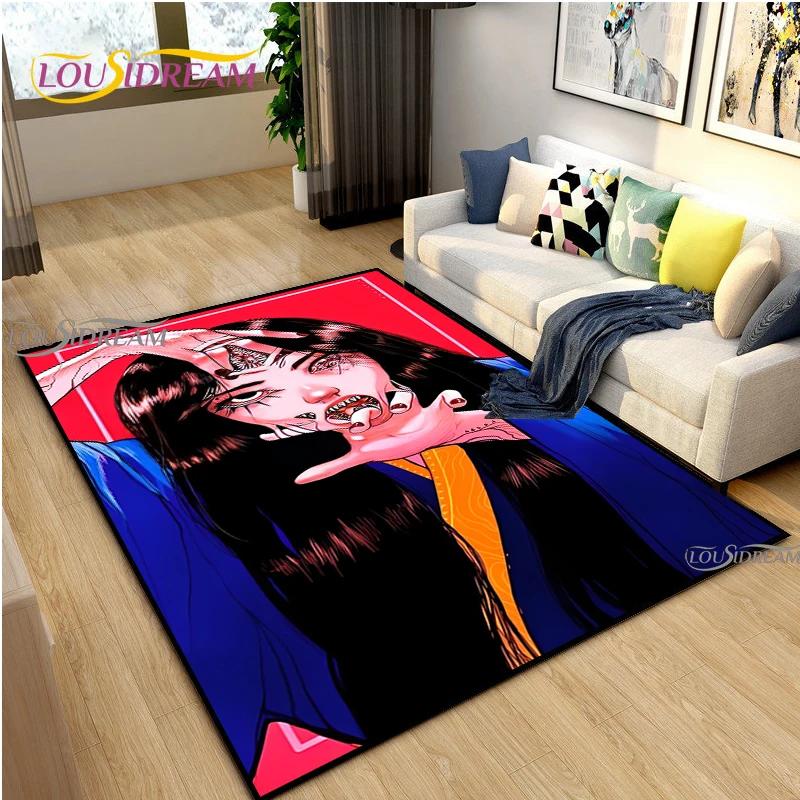 Junji Ito Art Fear Carpet for Living Room Bedroom Table Decor Yoga Area Rug Kitchen Kid Un-slip Floor Mat Alfombra Birthday Gift