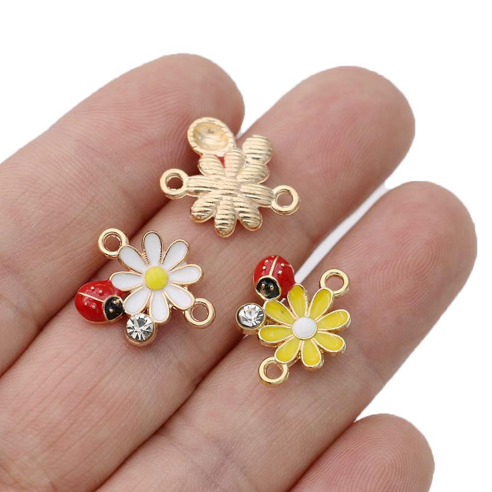 10Pz Placcato Oro Smalto Coccinella Insetto Ciondolo Connettore Per Creazione Gioielli Bracciale Accessori Componenti Fatto a Mano Fai da Te
