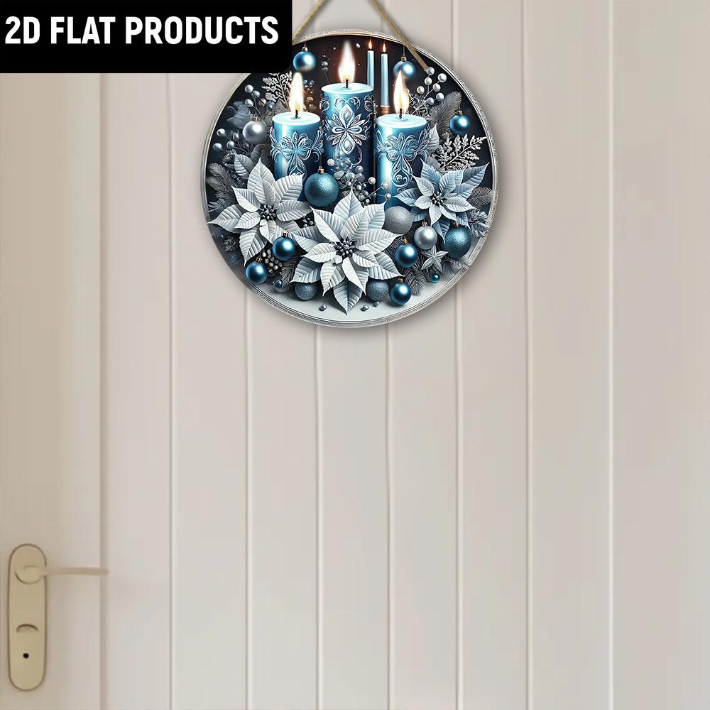 Wooden Charming Blue Candles & Flowers Ornament - for Door, Wall, Home, Room, Farmhouse, Street, Shop, Garage, Bar, Garden, and Coffee House Decor