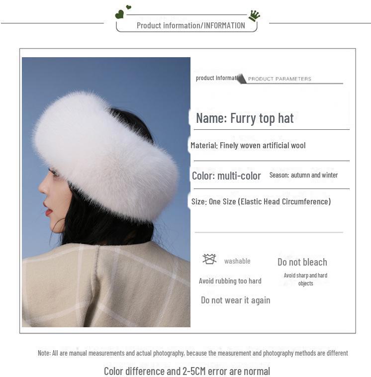 Damenhut aus Kunstfuchsfell mit Hohlkopf und Haarschmuck - Verdickt für Wärme