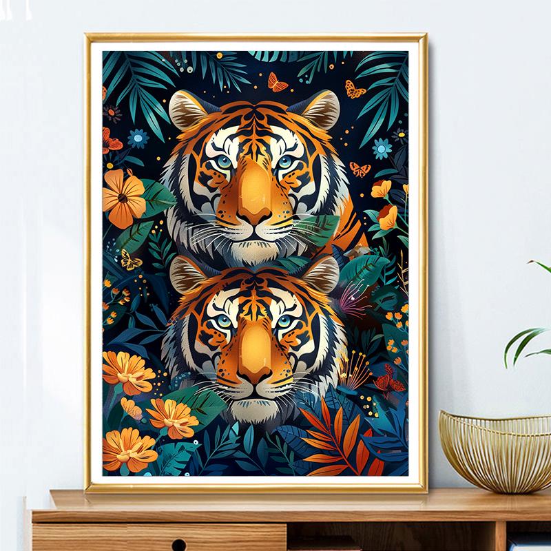 5d DIY Diamond Painting Cross Stitch Animals Two Tigers Diamond Embroidery Mosaic Full Round Drill Home Decor Arts