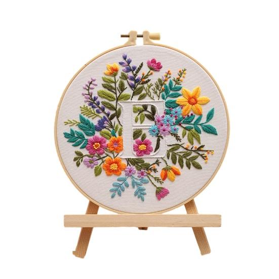 Floral Letter Embroidery Kit A To Z Embroidery Starter Kit with Hoop Fabric