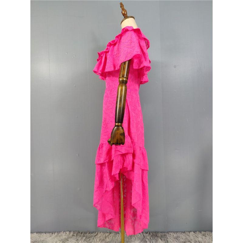 Export Single Lady Elegance Beautiful Simple Casual All-Match Exquisite Jacquard Ruffles Asymmetrical Elegant Dress