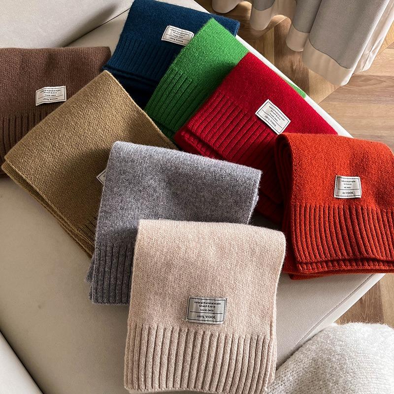 Simple style autumn and winter monochrome lengthened warm knitted soft waxy skin-friendly wool scarf schoolgirl