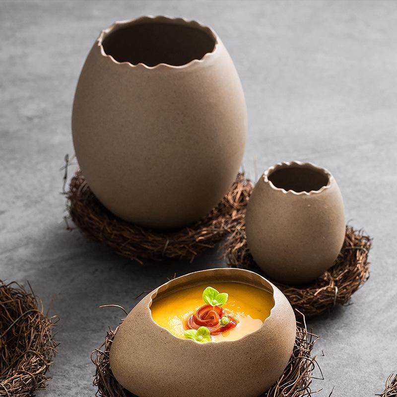 Creative Ostrich Eggshell Dessert Bowl - Unique Ceramic Tableware for Cold Drinks & Barbecue