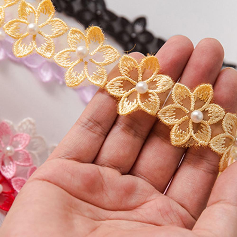 Beaded Floral Trim Flower Ribbon Embroidery Trim Lace Strip Embroidered Diy Handmade Patchwork Sewing Supplies Wedding Craft