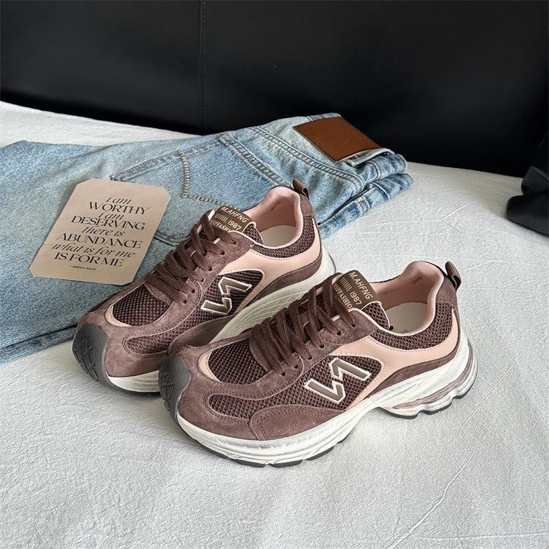 

European Station retro contrasting color splicing dad shoes women 2025 new fashionable versatile comfortable breathable casual running shoes 40 коричневый